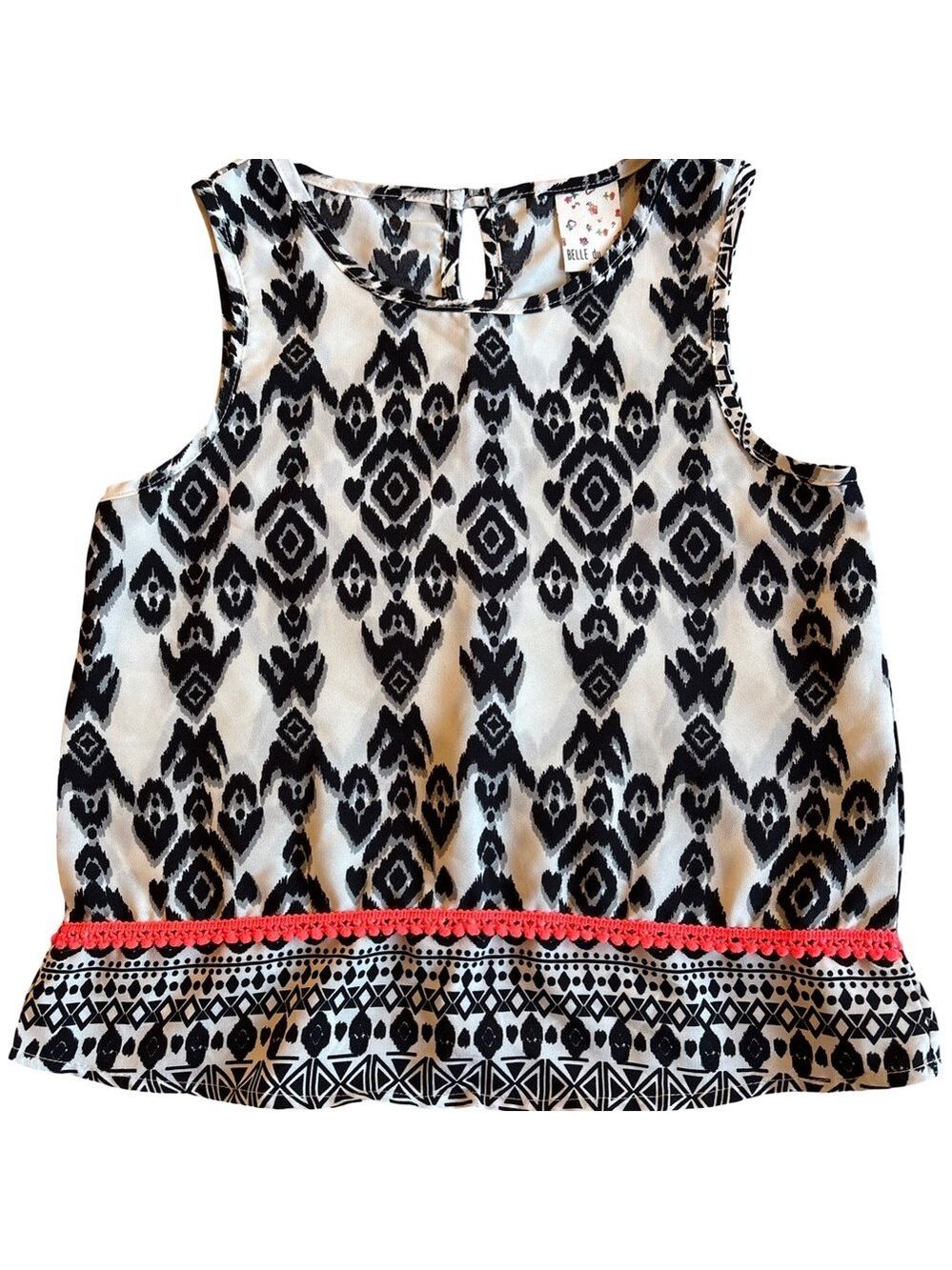 Belle Du Jour Black & White Patterned Tank  Pink Accent Medium (3 for $12 item)